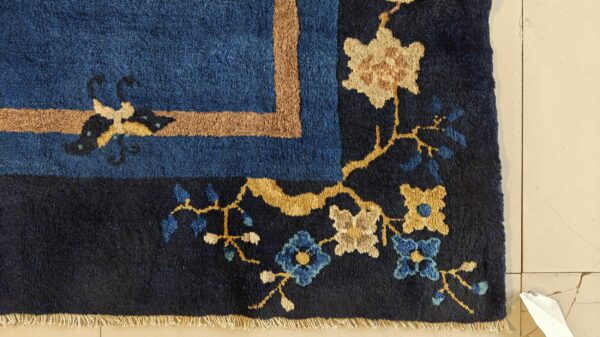 Wool rectangle 1920s knotted chinese blue - peking antique rug 13 Wool rectangle 1920s knotted chinese blue - peking antique rug, detail photo 5, stock number 25840