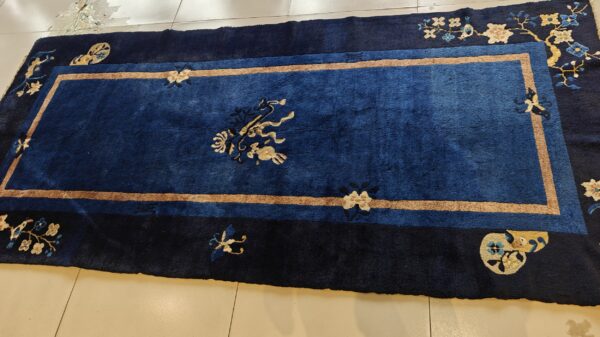 Wool rectangle 1920s knotted chinese blue - peking antique rug 15 Wool rectangle 1920s knotted chinese blue - peking antique rug, detail photo 7, stock number 25840