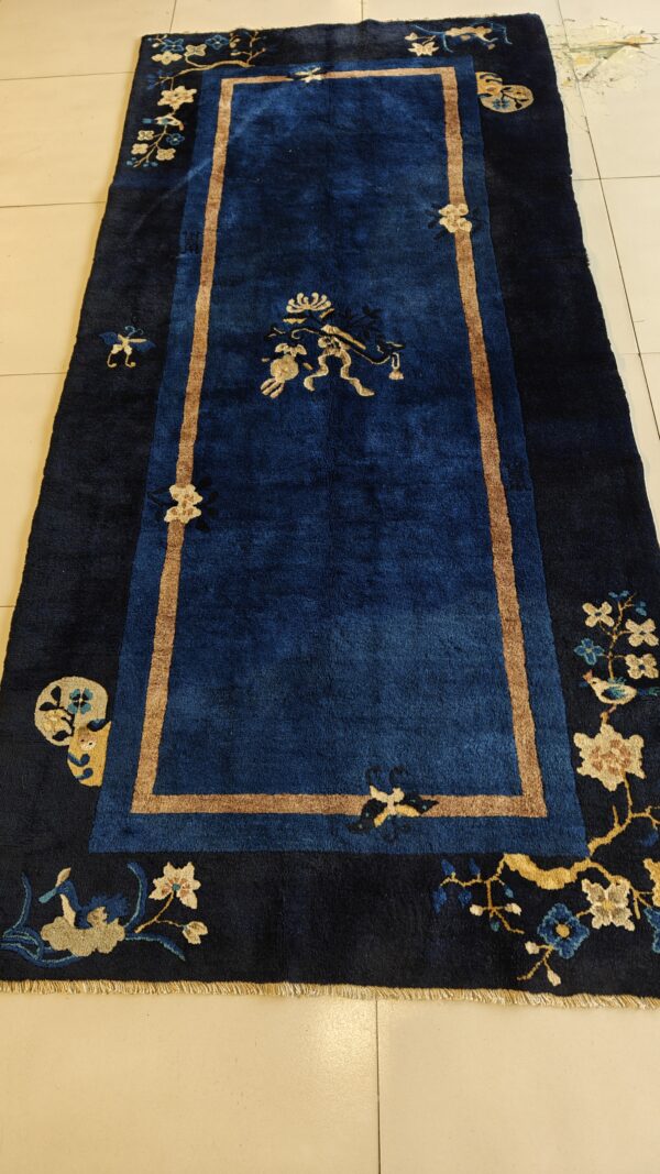 Wool rectangle 1920s knotted chinese blue - peking antique rug 16 Wool rectangle 1920s knotted chinese blue - peking antique rug, detail photo 8, stock number 25840