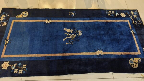 Wool rectangle 1920s knotted chinese blue - peking antique rug 17 Wool rectangle 1920s knotted chinese blue - peking antique rug, detail photo 9, stock number 25840