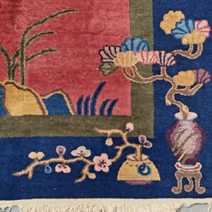 Yellow Antique Art Deco Swimming Swan Pattern Chinese Rug, detail photo 1, stock number 24284