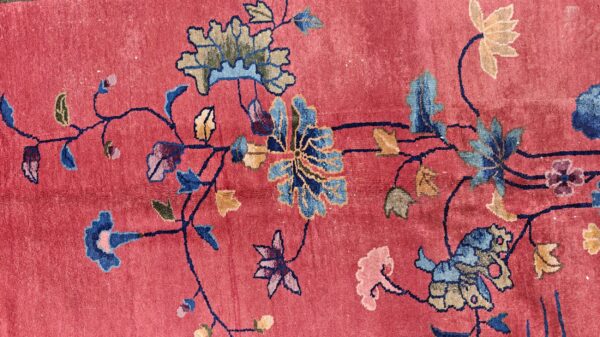 Yellow antique art deco swimming swan pattern chinese rug 6 Yellow antique art deco swimming swan pattern chinese rug, detail photo 2, stock number 24284