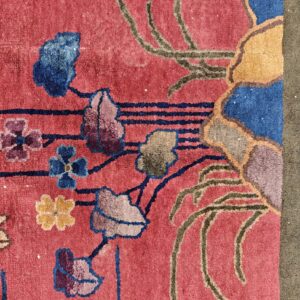 Yellow Antique Art Deco Swimming Swan Pattern Chinese Rug, detail photo 3, stock number 24284