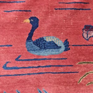 Yellow Antique Art Deco Swimming Swan Pattern Chinese Rug, detail photo 4, stock number 24284