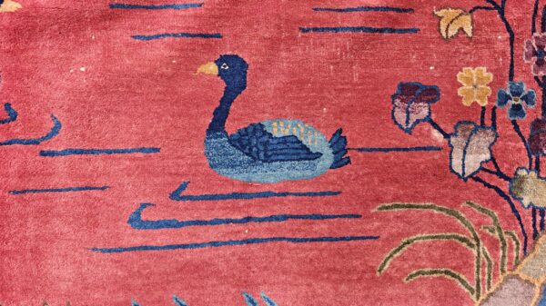Yellow antique art deco swimming swan pattern chinese rug 8 Yellow antique art deco swimming swan pattern chinese rug, detail photo 4, stock number 24284