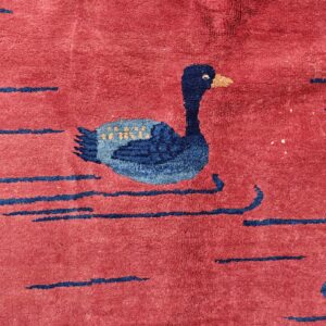 Yellow Antique Art Deco Swimming Swan Pattern Chinese Rug, detail photo 5, stock number 24284