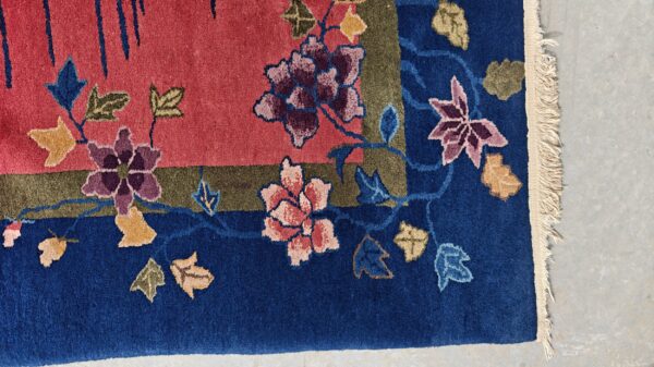 Yellow antique art deco swimming swan pattern chinese rug 10 Yellow antique art deco swimming swan pattern chinese rug, detail photo 6, stock number 24284