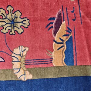 Yellow Antique Art Deco Swimming Swan Pattern Chinese Rug, detail photo 7, stock number 24284