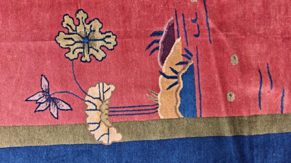 Yellow antique art deco swimming swan pattern chinese rug 11 Yellow antique art deco swimming swan pattern chinese rug, detail photo 7, stock number 24284